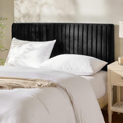 Hearth & Harbor Full Headboard Only Floating Wall Mounted Headboard Full Size Easy Assemble Upholstered Peel and Stick Headboards 3D Soundproof Bed Wall Panels Velvet Stick on Headboards Black
