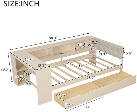 Bellemave-Twin Size Corner Bed Frame with Storage