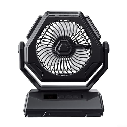 Enfriador de aire para exteriores, ventilador de camping de 15 cm con iluminación, gancho multifunción (frontal negro)