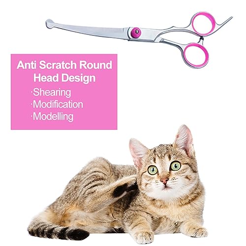 Pet Grooming Scissors,Up Curved Dog Grooming Scissors,Dog Grooming Scissors with Safety Round Tip,Professional Pet Cat Shears Trimming Clippers Shaver - Image 2