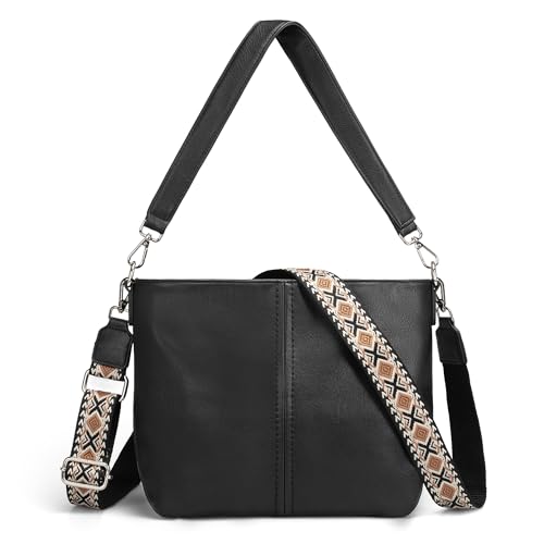 VONAL Black Hobo Crossbody Bags for Women, Vegan Leather Purses