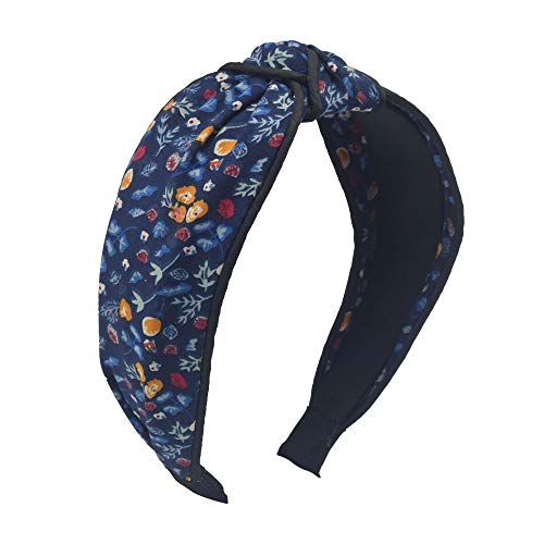 MHDGG Headband for Women,1Pcs Knotted Flower Wide Bow Headbands Hair Hoops Accessories Hair Hoops with Bow Cross Head Band Wrap,Navy