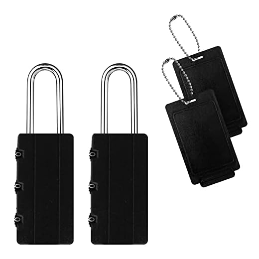 Candado para maletas de viaje, Candados taquillas gimnasio, Seguridad con 3 dígitos, Herramientas para Maleta, Mochila, Taquilla, Llave para viaje y cerraduras 2 ud (etiqueta negra)