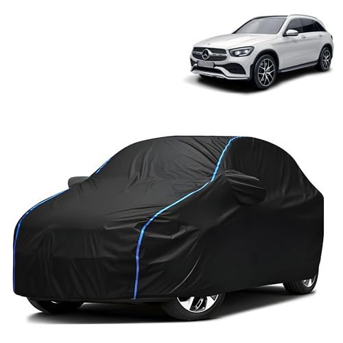 Image of Kerwa Car Body Cover Waterproof with Mercedes GLC, Dust & UV Resistant All-Weather Proof Full Body Cover, Black with Blue Lining, Triple Stitch Elasticated Bottom with Mirror Pocket