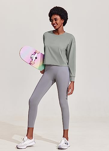 Pinspark Workout Tops For Women Long Sleeve Crop Top Loose Cropped T-Shirts Athletic Sweatshirts,Xl Gray Green thumb #3