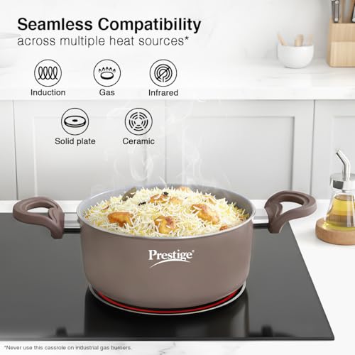 Image of Prestige Ceraglide Duo Casserole 20cm /2.8L with Glass Lid Non-Stick Ceramic Coating|Works On Gas & Induction|High Heating|Cool Touch Handle|Grey