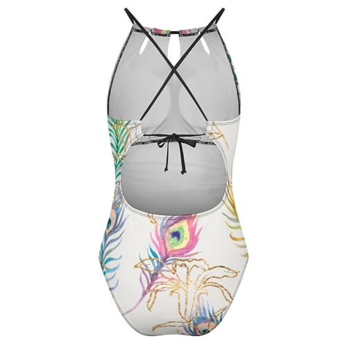 Maillots de bain une pièce gainant imprimé plumes de paon - 5