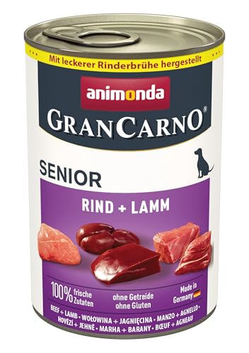 animonda GranCarno Hunde Nassfutter Senior mit Rind + Lamm (6 x 400g), getreidefreies Hundenassfutter ohne Zucker für älterere Hunde ab 7 Jahren mit frischen fleischigen Zutaten