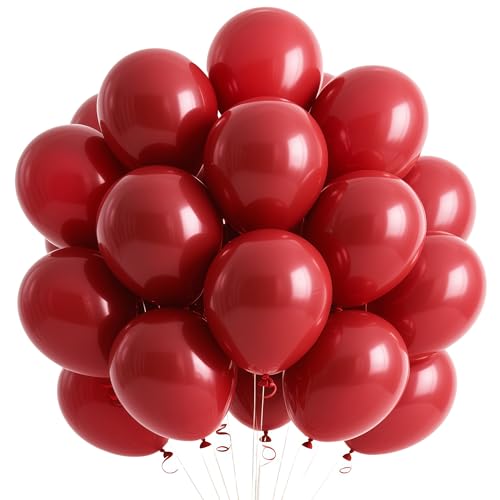 Ballonger vinröd, 50 stycken 30 cm (12 tum) vinröd ballonger födelsedag, latex djupröda ballonger, ballong för festdekoration, födelsedag, bröllop, festival, årsdag, dekoration