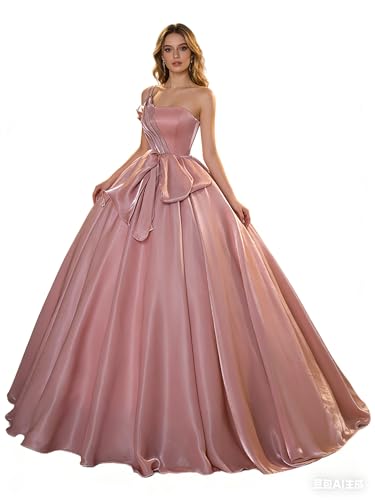 NGBUY Graduation Ball Gown Stunning Pink Satin Dress for Prom