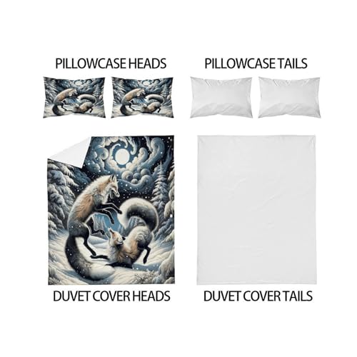 Parure de couette Snow Fox housse de couette animal theme microfibre literie grand lit