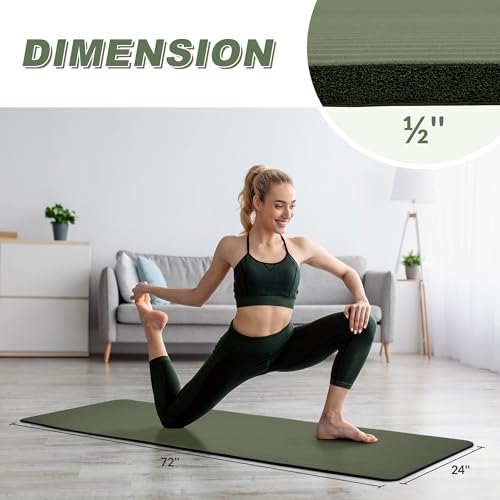 Quality Exercise Yoga Mat, 1/2-Inch Thick High-Density Foam for Full-body workout, Anti-Tear and non-slip Surface, Includes Carry Strap for Home & Studio Workouts,Green Jasper by BalanceFrom - Image 2