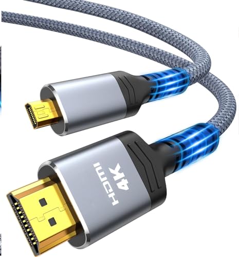 Image of ETZIN 4K Micro HDMI to HDmI Cable 4.6 FT, Micro Male to Male Cable Nylon Braided Cord Adapter 2.0 4K@60HZ 2K@165HZ 18Gbps Compatible with Laptop Camera Monitor Grey
