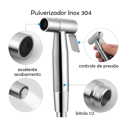 Ducha Higiênica 1/4 Volta Luxo Gatilho Aço Inoxidável 304 Diversas Cores - Brinovar (Prata)