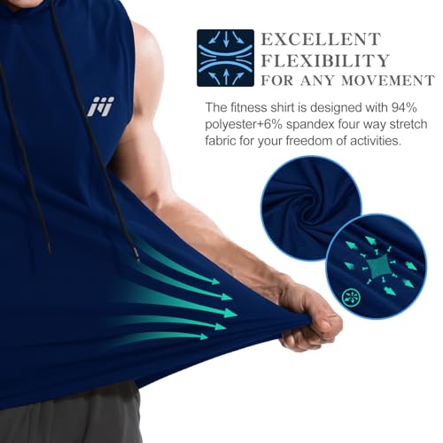 MEETWEE Męski tank top, koszulka sportowa z kapturem, bez rękawów, na siłownię, do biegania, treningu, niebieski, M