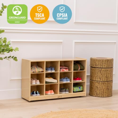 Image of ECR4Kids 12 Cubby Mobile Tray Storage Cabinet, 3x4, Classroom Furniture, Natural