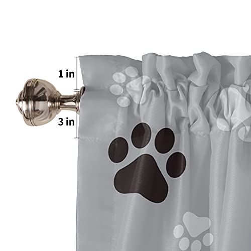 Zadaling Valance Curtain For Kitchen, Gray Black Dog Paws Footprints Window Valance For Living Room Scroll,Rod Pocket Valances For Bedroom Decor,Window Treatment Valance 1 Panel 18" X 54" #TOP4