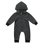 Cusghjbsg Newborn Baby Boy Girl Romper Jumpsuit Solid Color Warm Zipper Cotton Long Sleeve Hooded Clothes (Black, 18-24m)