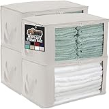 Gorilla Grip Large Capacity 4 Pack Clothes Storage Bag Organizer, 90L, Reinforced Handles, Thick Fabric for Blankets, Bedding, Clothing, Foldable Zipper Container Bags, Clear Window Closet Totes Linen