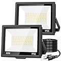 60W LED Flood Light Outdoor with 5FT US Plug, 7200LM Brighter Work Light, IP66 Waterproof Exterior Security Lights, 5000K Daylight White Outside Floodlights for Yard Garage Patio Doorway, 2 Pack