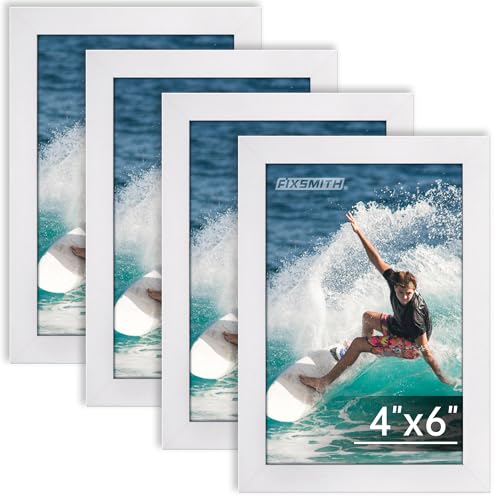 FIXSMITH 4x6 Picture Frame Bulk-4 Pack Photo Frame 4x6 with HD Plexiglass White Picture Frames Collage Wall Decor Wall & Tabletop Picture Frames