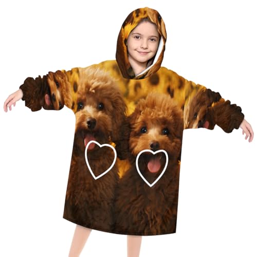 Wearable Blanket Hoodie for Kids, Bald Dog Fleece Sweatshirt Blanket Oversized Blanket Sweatshirt with Pocket Flannel Warm Hooded Blanket 6-10 Year Old Girl Boy Gift, One Size
