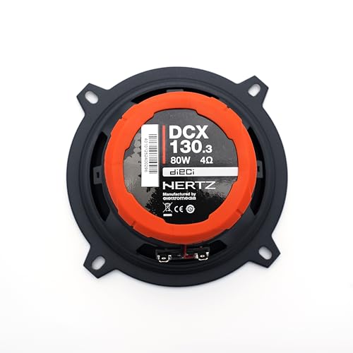 Hertz DCX 130.3 – Paar 2-Wege-Koaxiallautsprecher 130 mm, 80W Leistung, Polypropylen-Membran und integrierter Hochtöner für hocheffiziente OEM-Upgrades