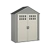 Suncast bms6312d everett 6 x 3 heavy duty resin outdoor pad lockable double doors and windows all weather shed for yard storage dove gray  urban country home decor