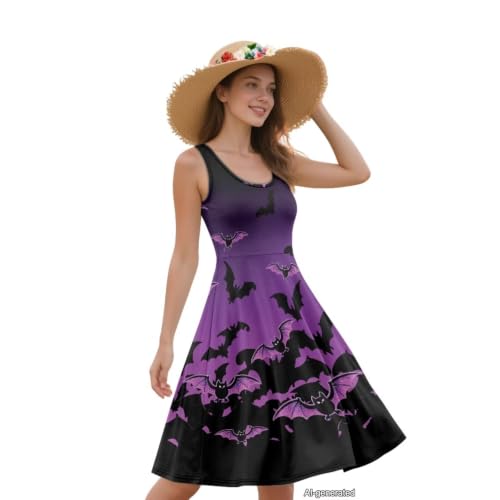 Image of Women Stylish Tank Dresses Sleeveless Round Neck Midi Casual Dress with Pocket for Summer