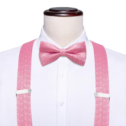 Image of Dubulle Suspender and Bow Tie for Men Paisley Solid Mens Suit Braces Pretied Bowtie and Handkerchief Cufflinks Formal Wedding