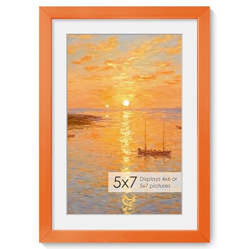Fun Memories 5x7 Aluminum Picture Frame - 5 x 7 Aluminum Photo Frames with 4x6 Removable Mat- Ideal for Wall or Tabletop Display - Wall Hook Hanging Hardware Included (Orange, 1 Pack)