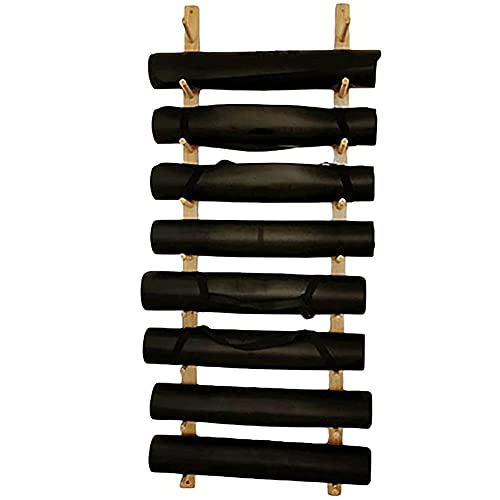 Yoga Mat Storage Rack Wooden Wall Mount Yoga Mat Rack Multi-Functional Home Gym Wall Mount Rack Shelf Organizer for Towel, Yoga Mat, Exercising Bike Shoes, Exercise Bands Accessories