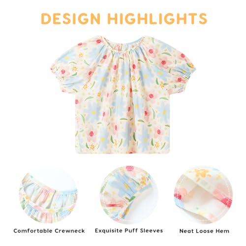 Puff Sleeve Girls T-Shirts,Cotton Round Neck Kids Summer Short Sleeve Tops Casual Basic Tee Shirts Blouses for Girls4