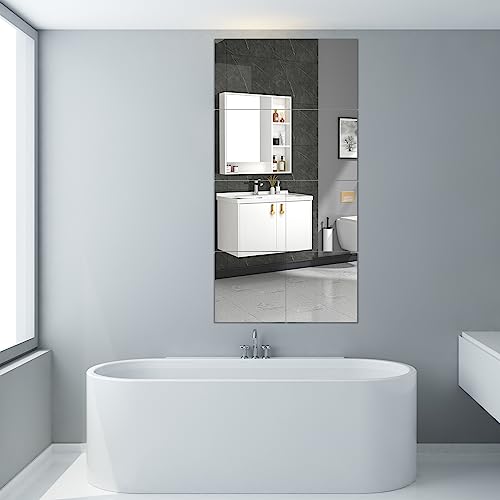 Image of JEOYOO HD Glass Full Length Mirror Tiles - Set of 4, 8'' x 8'' - Frameless Wall Decor for Bedroom, Home Gym Mirrors for Wall, Full Body Mirror Stickers,Large Wall Mounted Mirrors, Long Mirrors,Gift