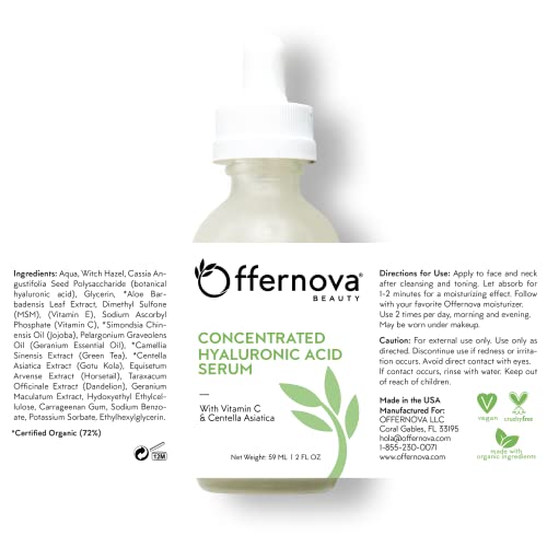 Concentrated Hyaluronic Acid Serum With Vitamin C & Centella Asiatica - Pure Organic Vegan Ingredients - Best Anti-Aging Anti-Wrinkle For Face Eyes Lips- Suero Concentrado De Acido Hialuronico #TOP6