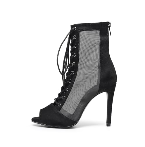 Women's Sexy Stilettos High Heel 3.5" Dance Heels Fashion Mesh Dancing Boots Sexy Lace Up Ankle Peep Toe Dance Booties2