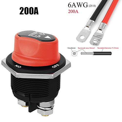 Jtron batterij schakelaar 12v 200a aan-uit accuschakelaar 12v mini met kabel 6AWG 50CM voor Marine Boat Caravan Car… - Afbeelding 3