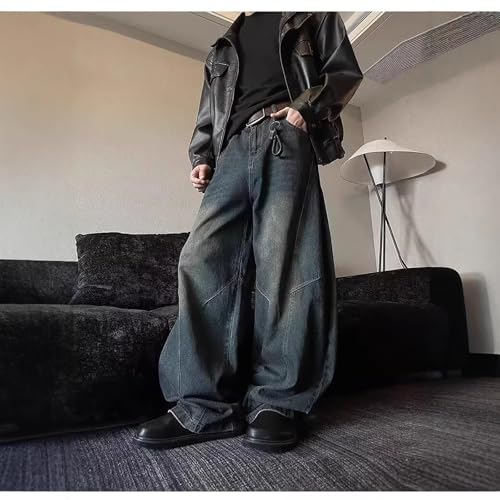 jupkem Men Wide-Leg Baggy Jeans Casual High-Waisted Y2k Cargo Pants Retro Hip-hop Street Style Harajuku Clothing3