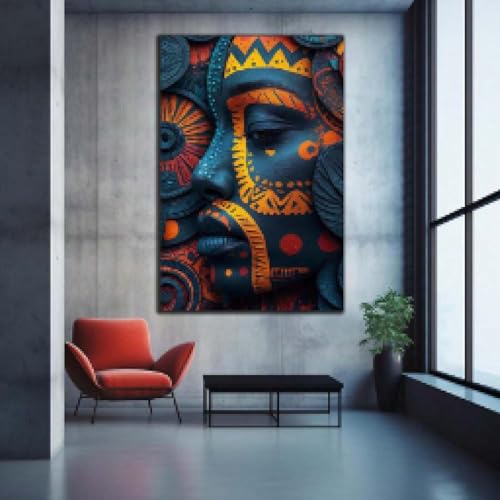 Peintures sur toile haut de gamme : art africain de femme moderne encadré 70x90cm