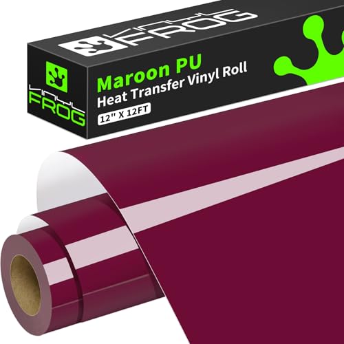 Image of VINYL FROG Maroon Heat Transfer Vinyl Roll 12 inch x12ft Matte HTV Vinyl | Wine Red Iron on Vinyl for T-Shirts, Heat Press Vinyl for DIY Craft Designs Easy to Cut & Peel Off & Transfer