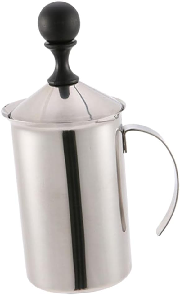 COLLBATH Stainless Steel Manual Milk Frother Pitcher Pump Foamer for Creamy Cappuccinos Lattes and Hot for Home Cafe and Travel Use