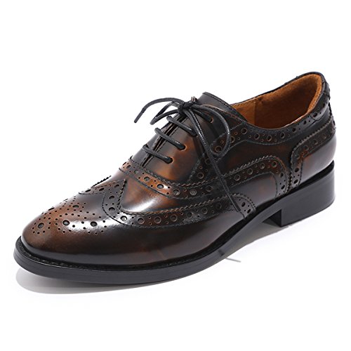 Image of Mona flying Women's Leather Perforated Lace-up Oxford Brogue Wingtip Shoes