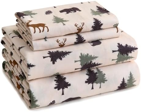 LONAVA 100% Cotton Flannel Sheet Set 4 Pieces, Heavy-Duty Fluffy Flannel Design, Thermal Lock Technology, 16 inch Deep Pocket Cozy Soft Bedsheets,(Queen,Fall Forest) - Thumbnail 3