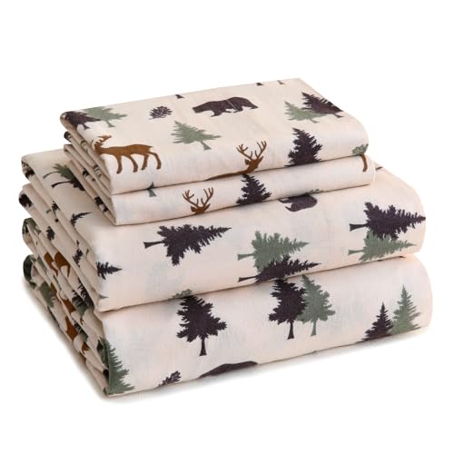 LONAVA 100% Organic Cotton Flannel Sheet Set 4 Pieces, Warm&Cozy