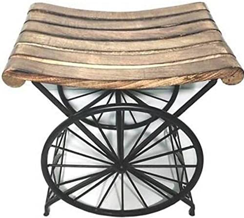 Image of Bros Moon Maulik Aditya's Elegant and Sturdy Favourite Table Antique Classy Wooden Stool for Multipurpose Usage (Wooden Wheel Stool, 15 inches)