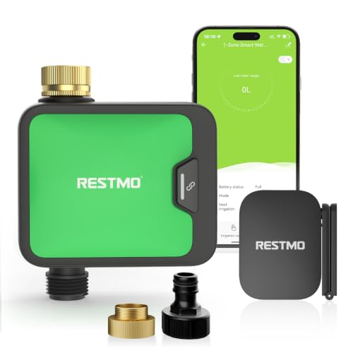 RESTMO Bewässerungscomputer WLAN + RF Hub mit Durchflussmesser, Automatische Garten Bewässerungsuhr, Bewässerungssteuerung Bewässerungssystem