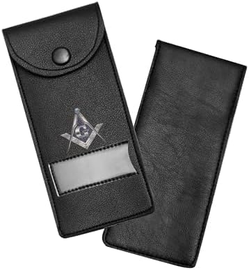 Masonic Regalia Pocket Jewel Holder Case  Leather Carry Wallet with Soft Lining for Freemason Lodge Jewels, Pins & Badges - Square Compass G Gold & Blue Printed