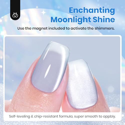 Image of Beetles Blue Cat Eye Gel Polish, 15ML Light Blue Glass Cat Eye Glitter Gel Polish with Magnet Shimmer Translucent Sheer Color Soak Off UV Frosted Galaxy Series French Nail Art Gift for Women
