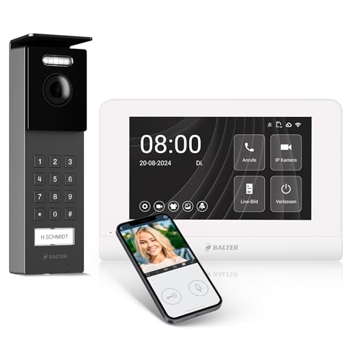 Entri Video Türsprechanlage, Aufputz Türklingel mit Kamera, Smartphone App, 1 Familienhaus, Video Türklingel, 7“ HD-Monitor, Full HD Kamera, Gegensprechanlage mit Türöffner und Numpad, 2 Draht Bus
