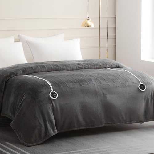 Image of HOMLYNS LuxeHeat Heated Blanket Electric Blanket Queen Size, Soft Flannel Sherpa Heating Blanket with 10 Heat Settings, 1-10 hrs Timer Auto Shut Off (84x90 inches, Grey), Only for 120V Voltage Use